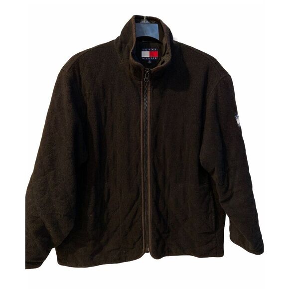 Tommy Hilfiger Jacket Mens Large 90s Quilted Black Fleece Full Zip Y2K Vintage - Picture 1 of 7
